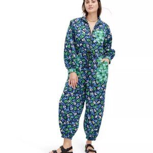 Diane Von Furstenberg Blue and Green Floral Jumpsuit